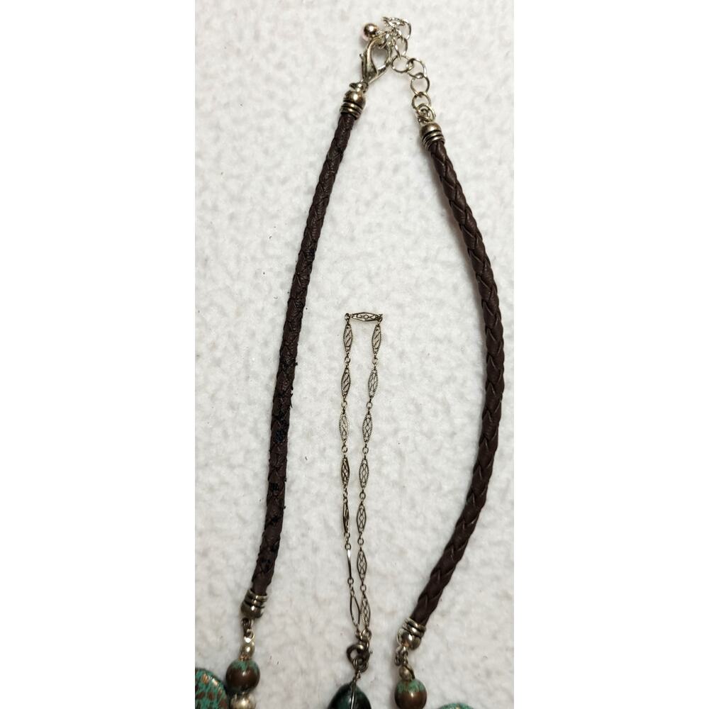 Southwest Boho Necklace Earrings Bracelet 4 Pc Lot Faux Turquoise Green Bronze - Picture 8 of 12